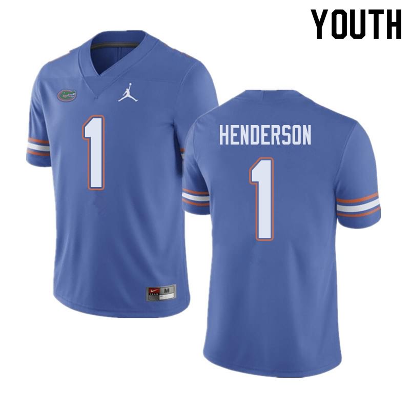 Youth NCAA Florida Gators CJ Henderson #1 Stitched Authentic Jordan Brand Blue College Football Jersey CZZ1165XL